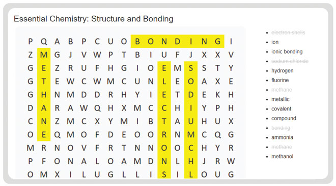 Focus Science Wordsearch Designer Chemistry Structure and Bonding